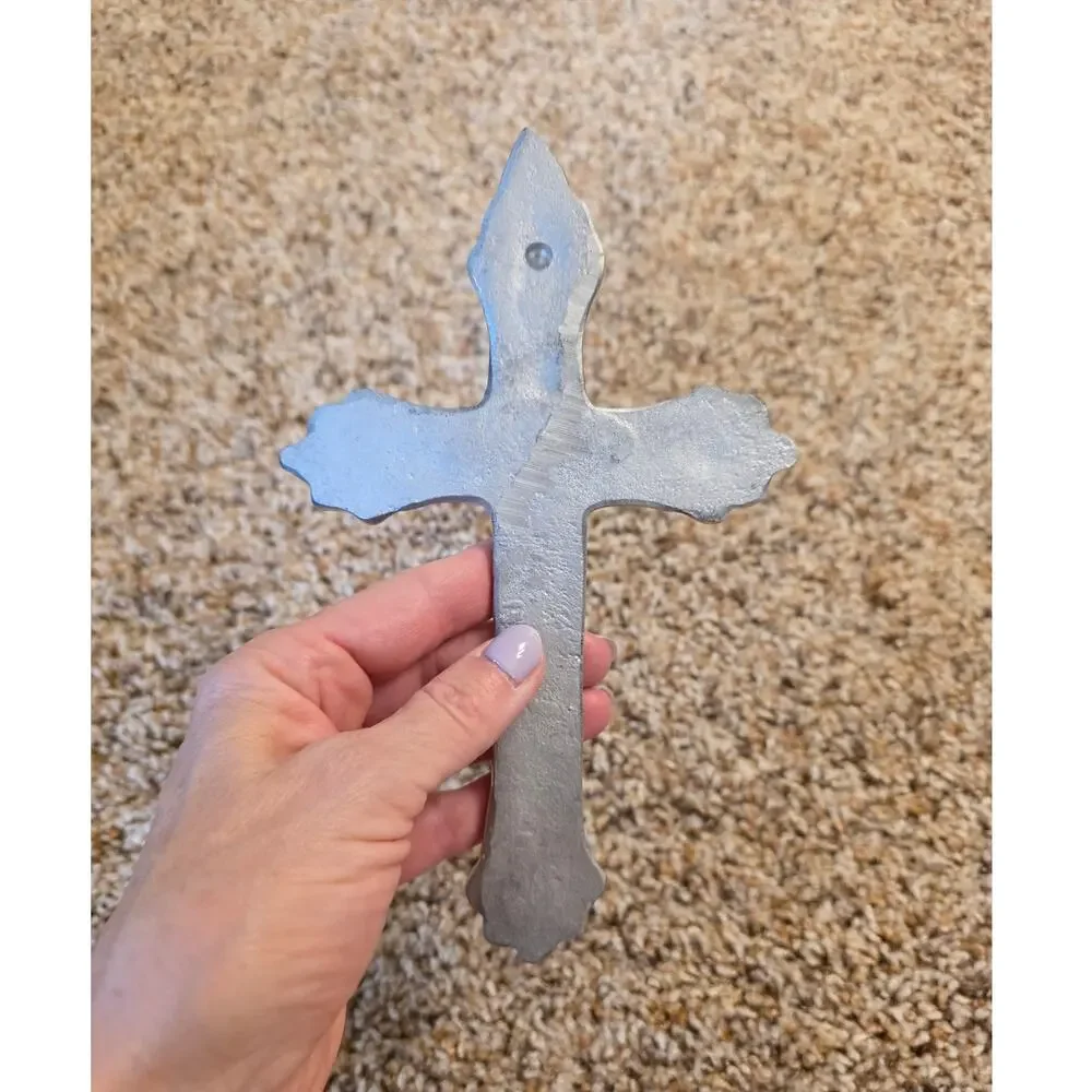Sand Cast Polished Aluminum Arrow Wall Cross Silver Metal Mexican Pewter